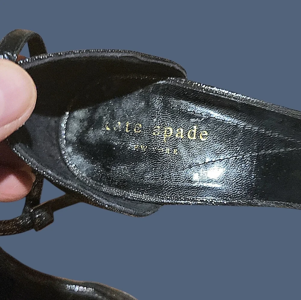Kate Spade New York Dark Silver/Black Strappy Metallic Glitter Heels Size 7B